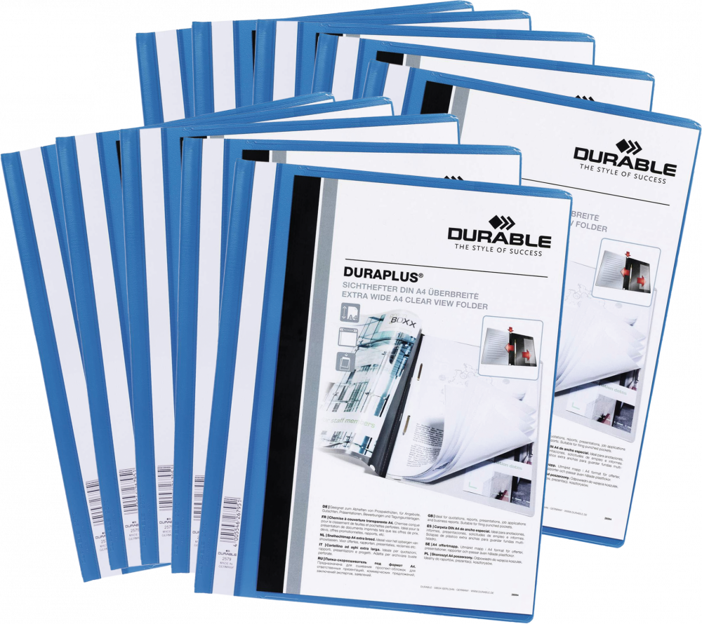 10x Skoroszyt plastikowy Duraplus Durable, A4, prezentacyjny, niebieski