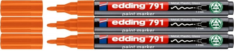3x Marker olejowy edding e-791 PCR, okrągła, 1-2 mm, pomarańczowy