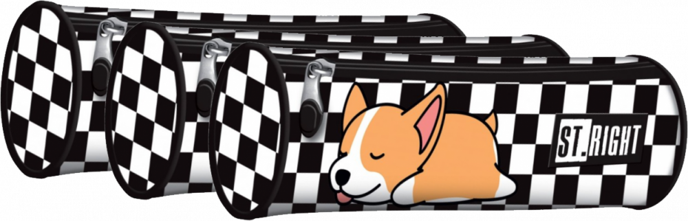 3x Piórnik tuba St.Right PU1 Sleepy Corgi, bez wyposażenia, 23x9.5x6cm, biało-czarny