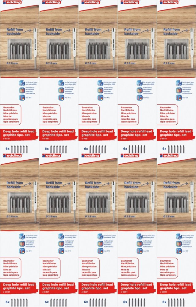 10x Wymienne wkłady edding e-8881, do ołówka e-8880, 6 sztuk, grafitowy, blister