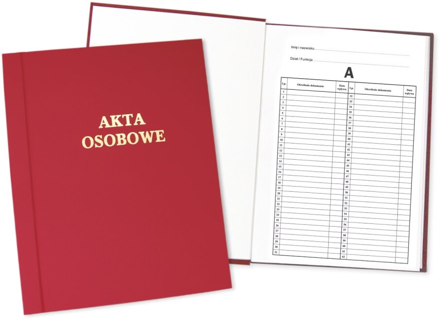 Teczka do akt osobowych Warta, A4, niezadrukowana, ABCDE, bordowy