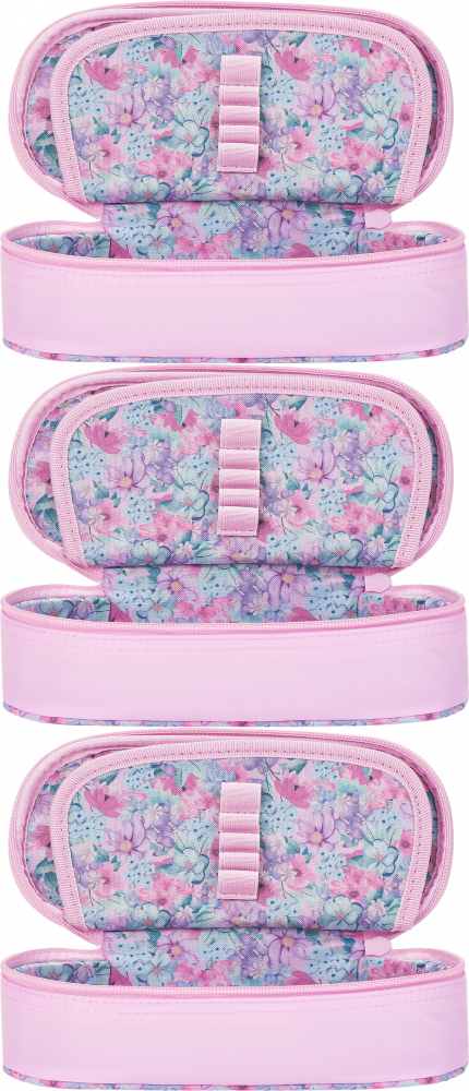 3x Piórnik z klapką Oxford Flowers, bez wyposażenia, 23.5x8.5x5cm, poliester, jasnoróżowy