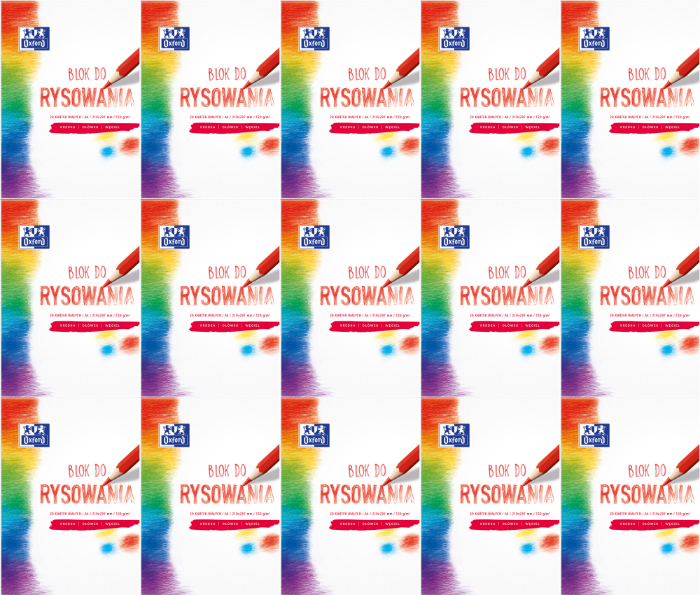 15x Blok rysunkowy Oxford, A4, 20 kartek, biały