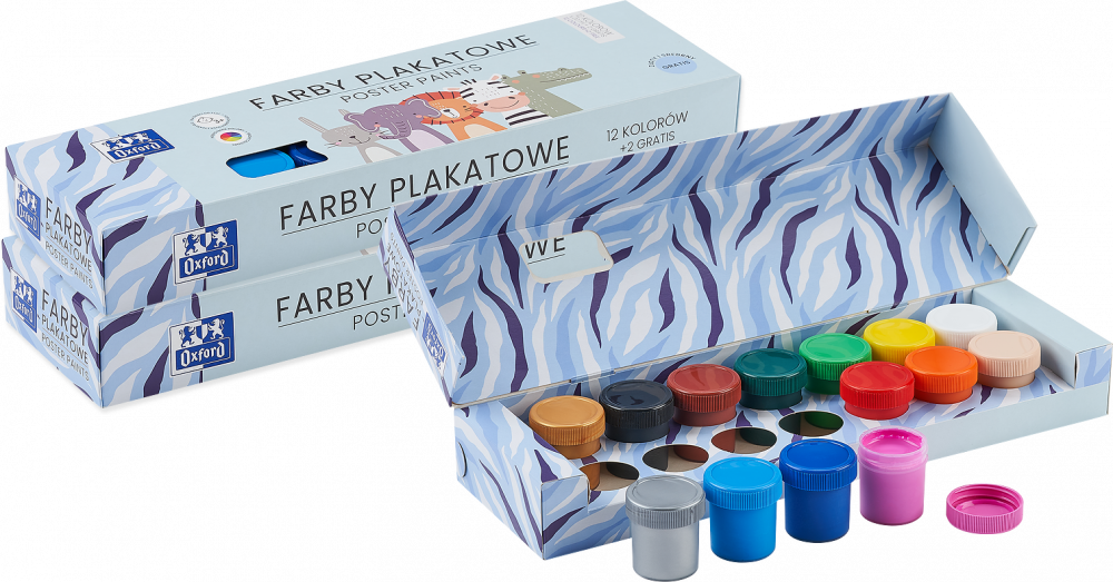 2x Farby plakatowe Oxford Kids, 20ml, 12 sztuk + 2 gratis, mix kolorów