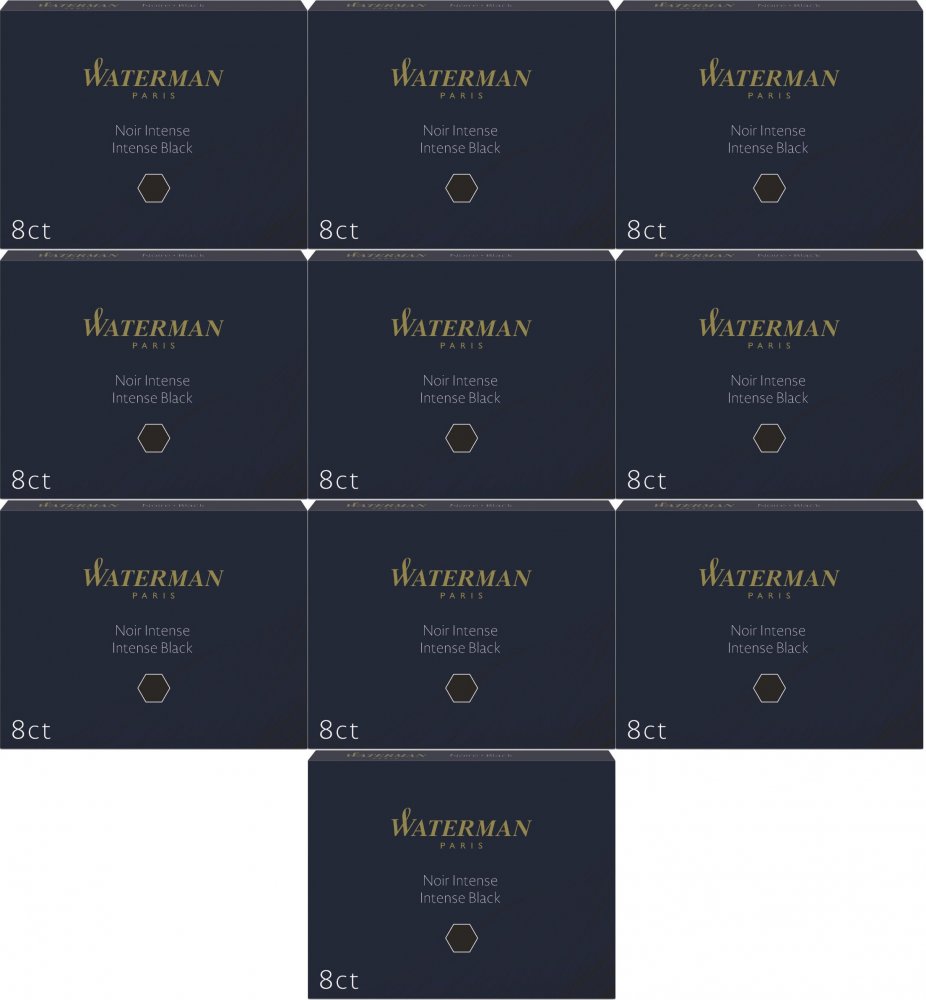 10x Naboje do piór Waterman Standard, długie, 8 sztuk, czarny