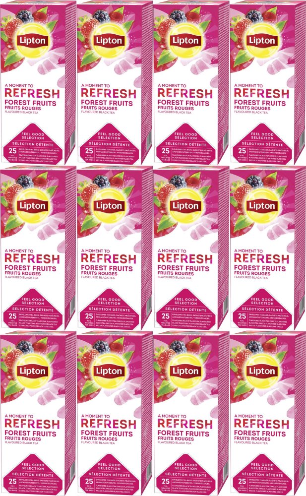 12x Herbata czarna smakowa w kopertach Lipton Classic, owoce leśne, 25 sztuk x 1.6g