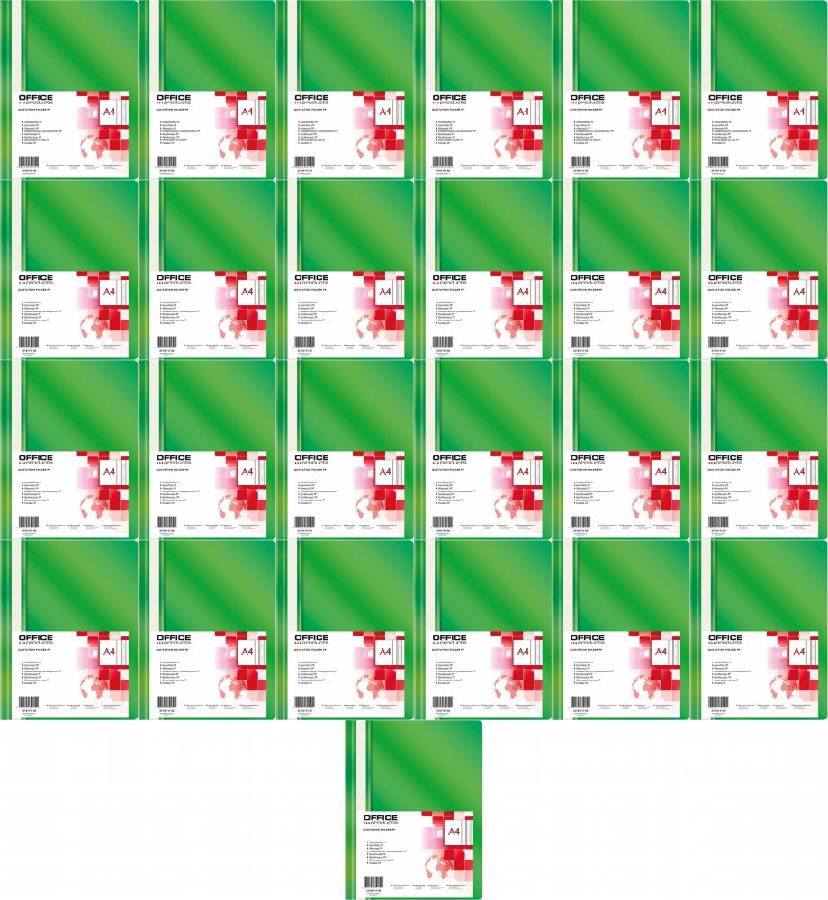 25x Skoroszyt plastikowy bez oczek Office Products, A4, do 200 kartek, zielony