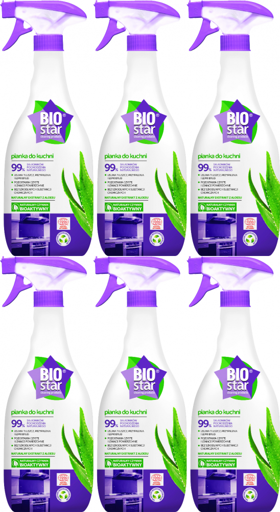 6x Pianka do czyszczenia kuchni BioStar, ekologiczna, aloes, 700ml