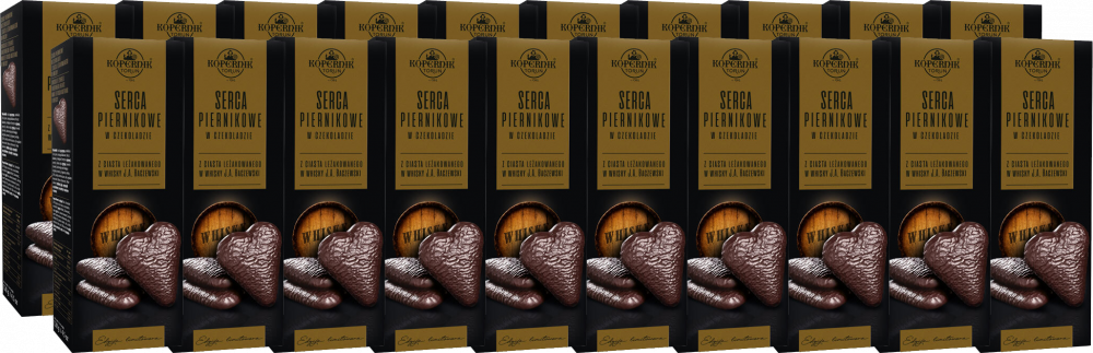 20x Pierniki Kopernik Premium Serca Piernikowe w deserowej czekoladzie, whisky, 128g