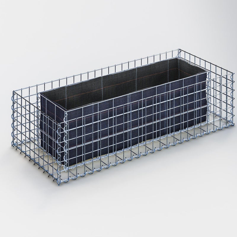 Prostokątna podwyższona donica gabionowa 120 cm x 30 cm x 50 cm (dł. x wys. x gł.), rozmiar oczek 5 x 5 cm, grubość ścianki 10 cm