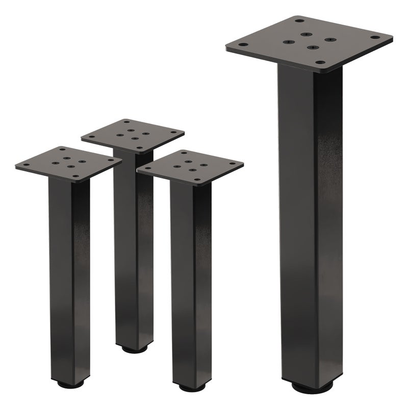 ML-Design Zestaw 4 nóg meblowych I-Design 30 cm stal 4x4 cm ciemnoszare regulacja wysokości 1-4 cm do stolików kawowych komód ław industrialny wygląd