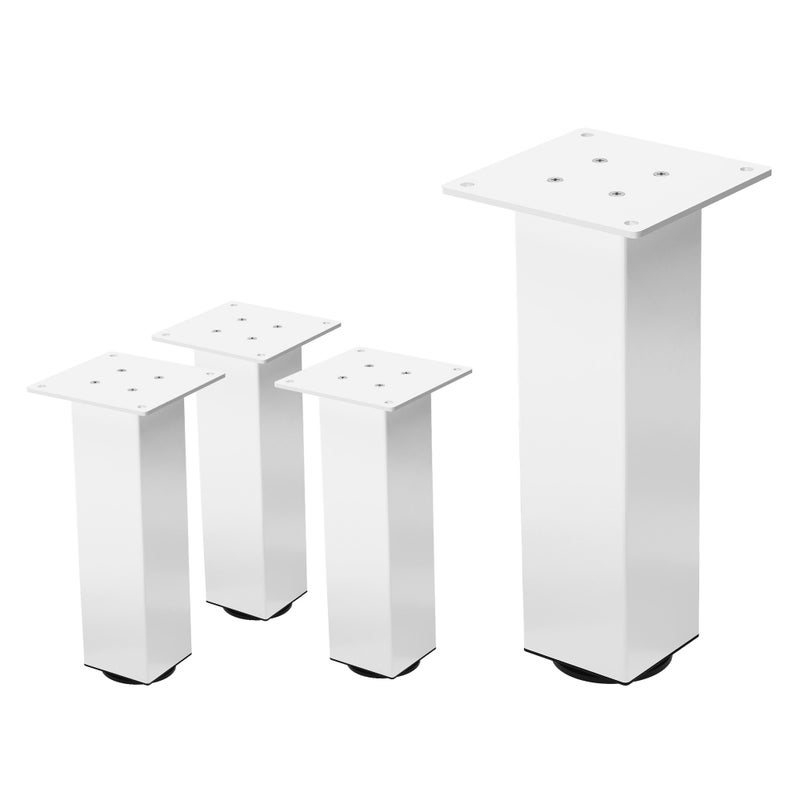 ML-Design Zestaw 4 nóg meblowych I-Design 30 cm stal 8x8 cm bialy regulacja wysokości 1-4 cm do stolików kawowych komód ław industrialny wygląd