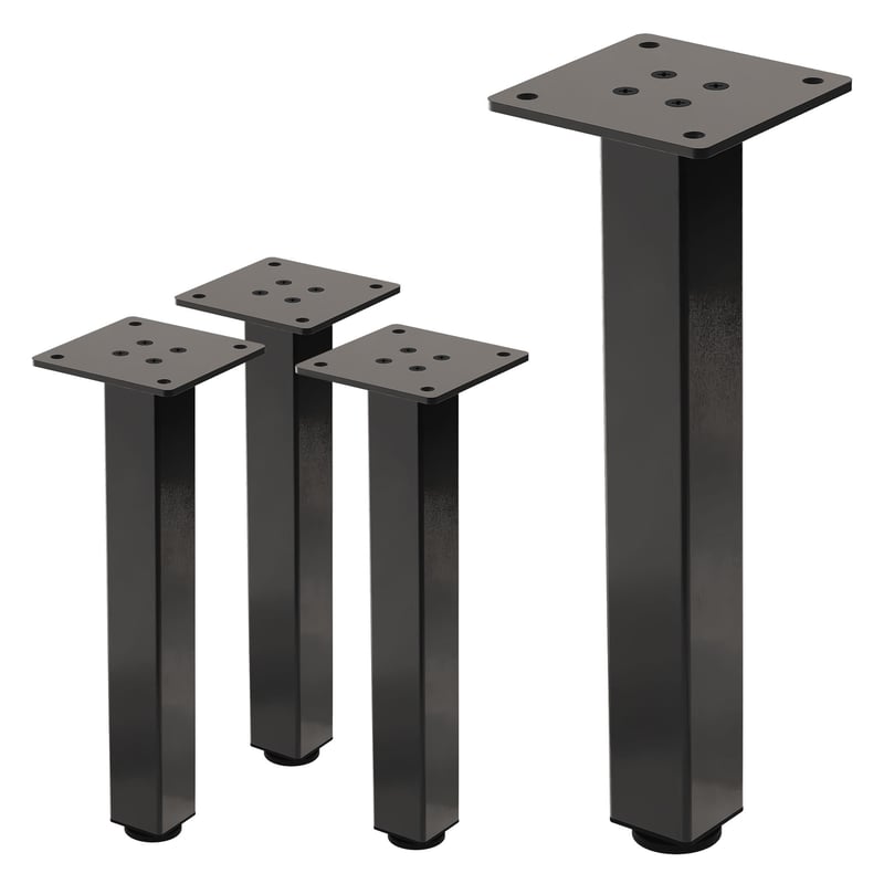 ML-Design Zestaw 4 nóg meblowych I-Design 30 cm stal 4x4 cm ciemnoszare regulacja wysokości 1-4 cm do stolików kawowych komód ław industrialny wygląd