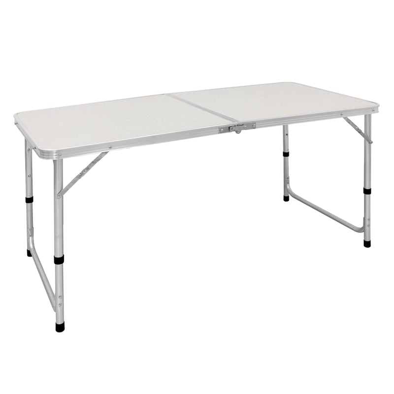 ECD Germany Stól kempingowy skladany z raczka 120x60x55/63/70 cm bialo kremowy wykonany z aluminium i MDF - regulowana wysokosc, skladany - stól