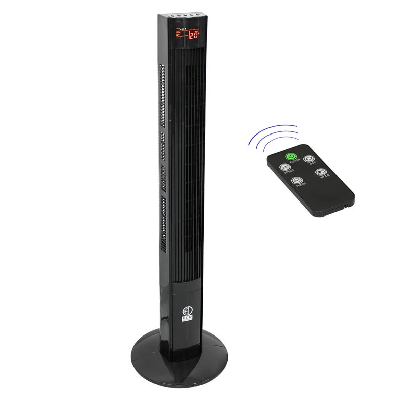 ECD Germany Wentylator podlogowy z wyswietlaczem LED i pilotem 45W, 116 cm, czarny, z 3 ustawieniami predkosci i trybami wentylacji - wentylator