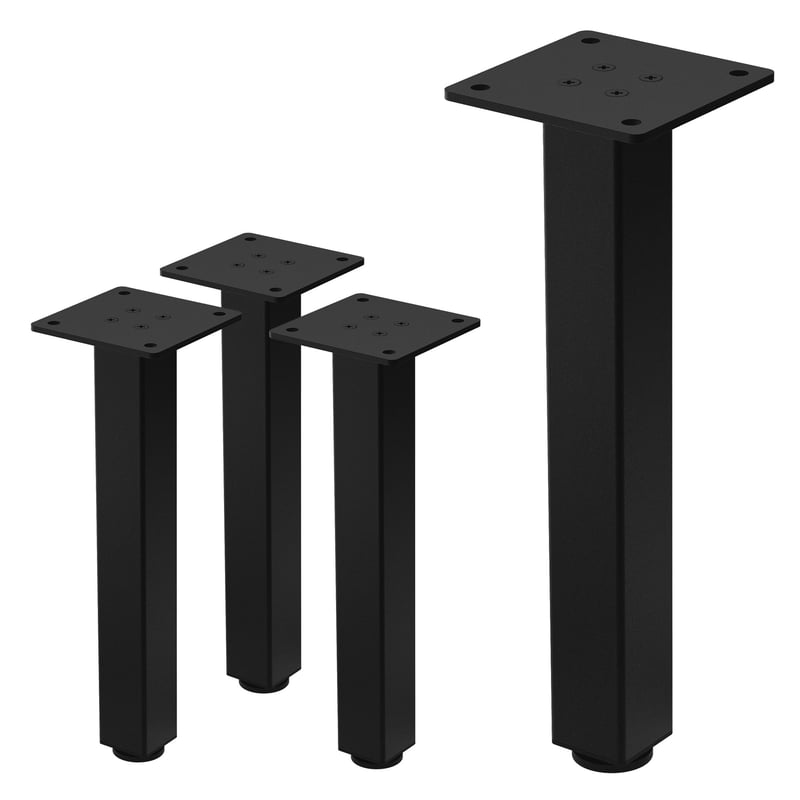 ML-Design Zestaw 4 nóg meblowych I-Design 30 cm stal 4x4 cm czarny regulacja wysokości 1-4 cm do stolików kawowych komód ław industrialny wygląd