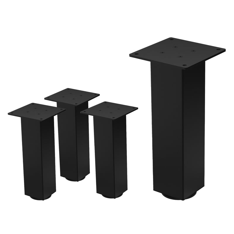 ML-Design Zestaw 4 nóg meblowych I-Design 30 cm stal 8x8 cm czarny regulacja wysokości 1-4 cm do stolików kawowych komód ław industrialny wygląd