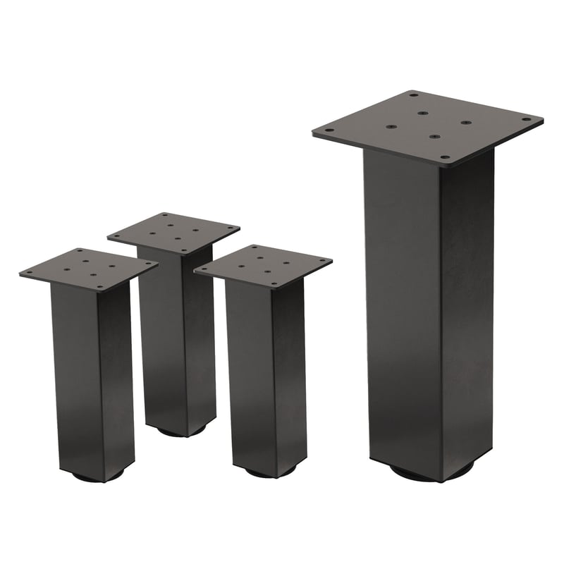 ML-Design Zestaw 4 nóg meblowych I-Design 30 cm stal 8x8 cm ciemnoszare regulacja wysokości 1-4 cm do stolików kawowych komód ław industrialny wygląd