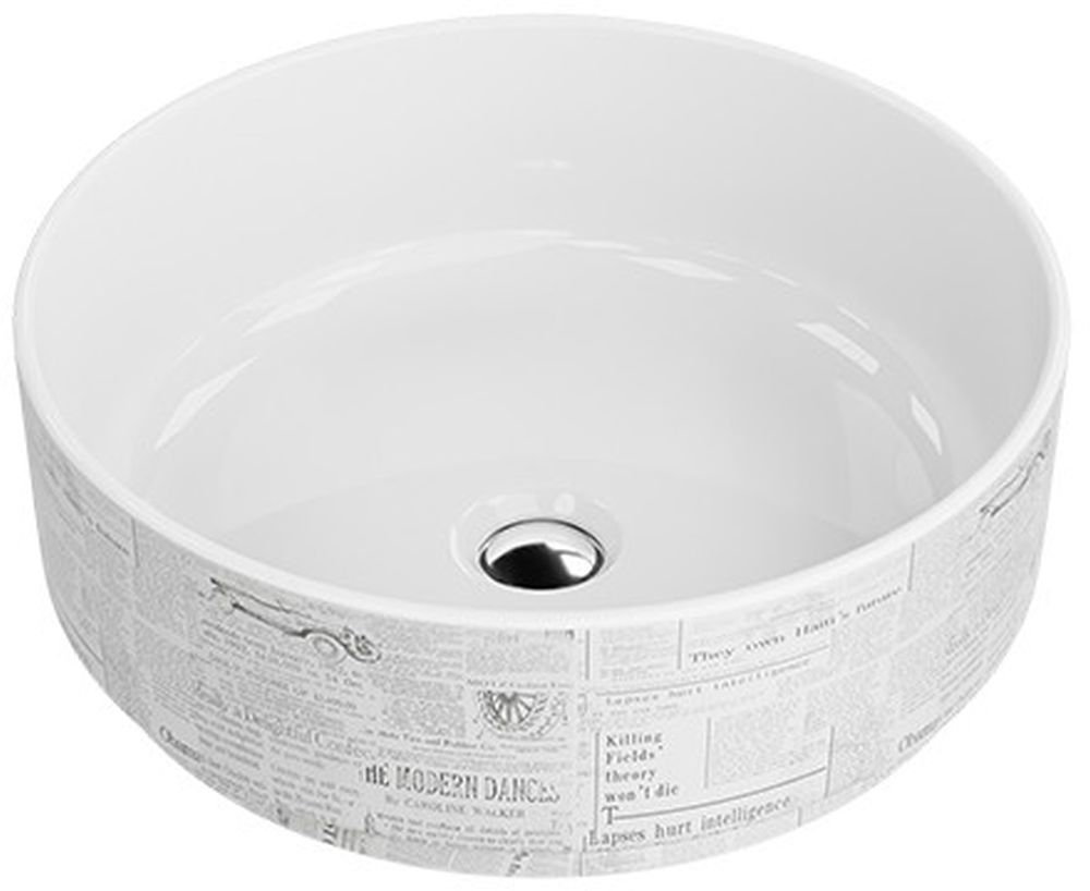 LaVita Papel umywalka 37 cm nablatowa owalna wzór gazeta/biały połysk