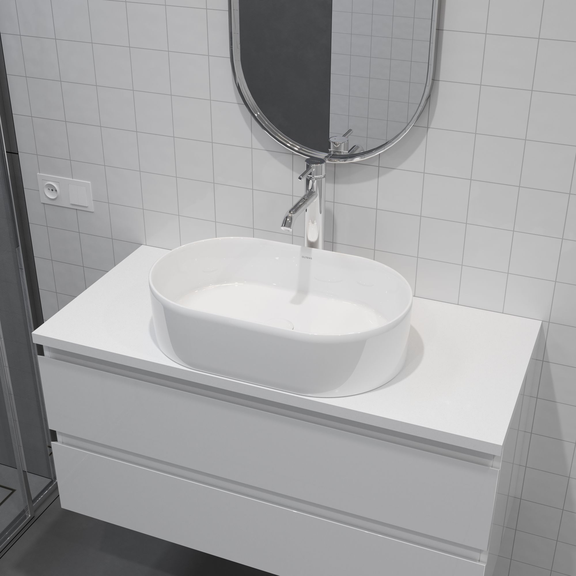 Oltens Lom umywalka 55x34 cm owalna nablatowa biała 40311000 - Wysyłka w 24h