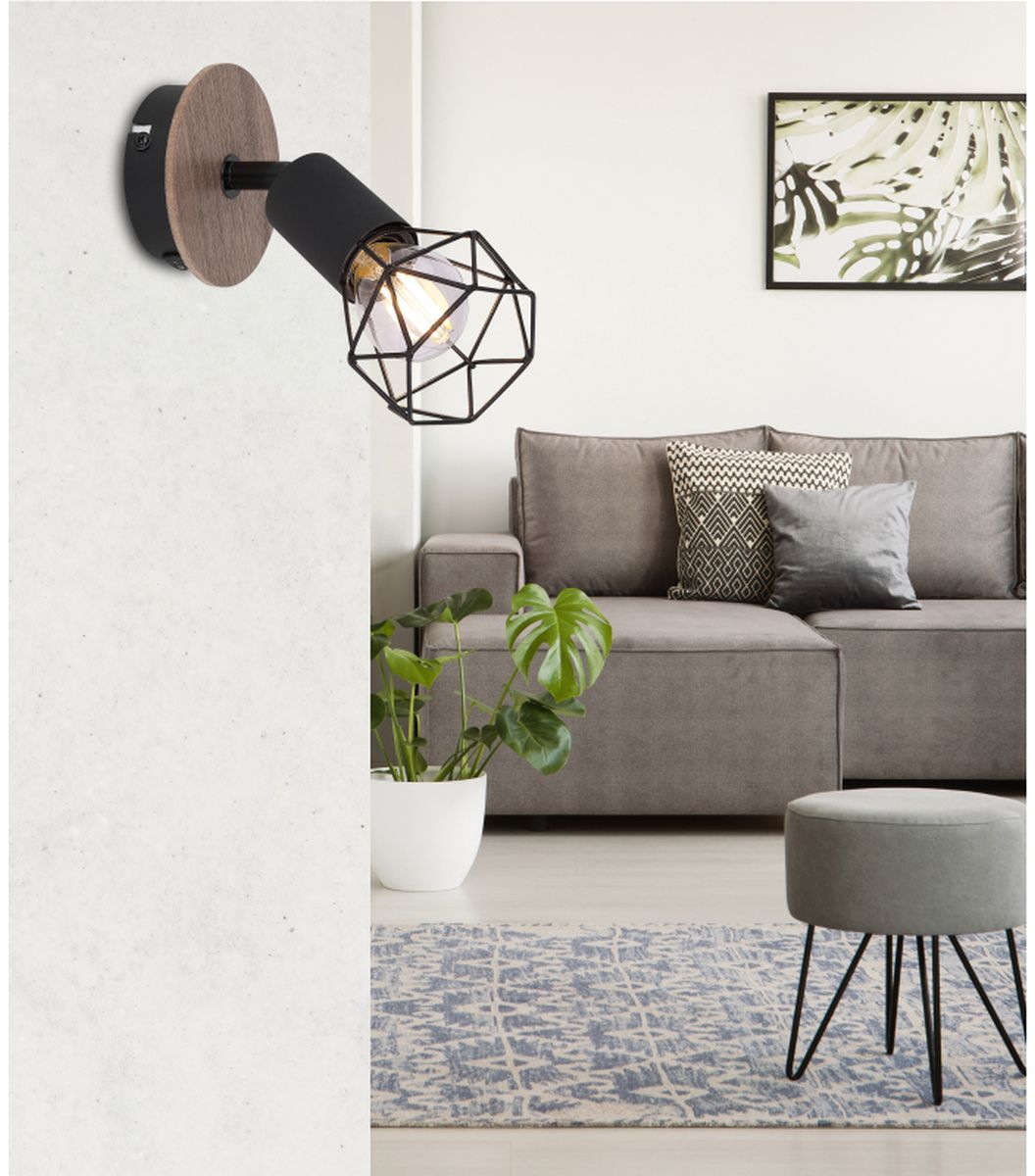 Globo Lighting Xara I kinkiet 1x40W czarny/drewno 54802S-1H