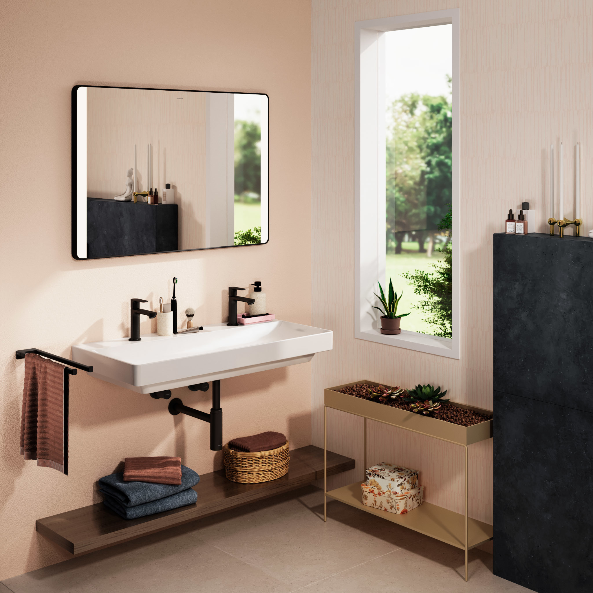 Hansgrohe Xarita Lite Q lustro 100x70 cm prostokątne z oświetleniem czarny mat 54977670