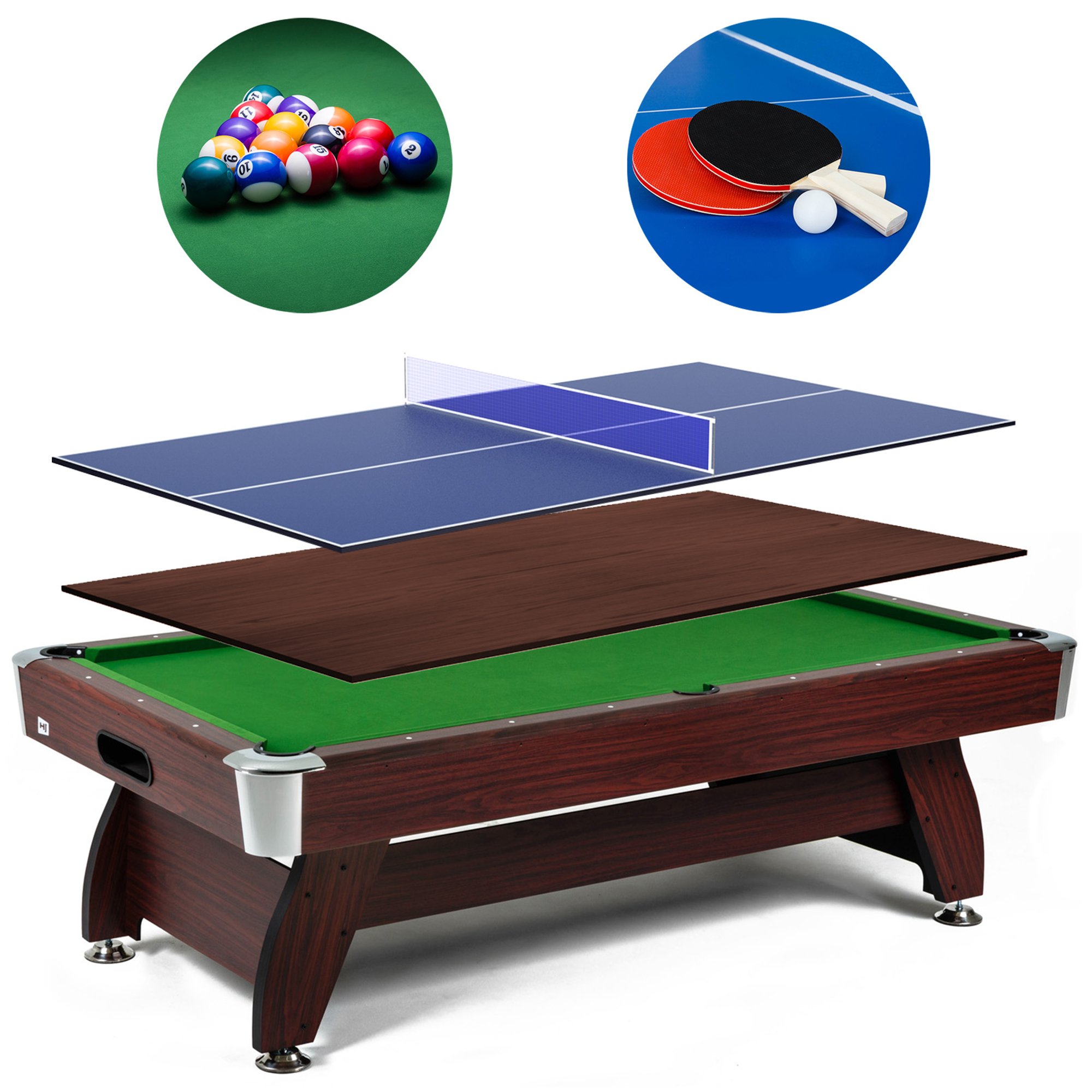 Stół bilardowy spływowy Vip Extra 8 FT wiśnia zielony z nakładką ping-pong blat