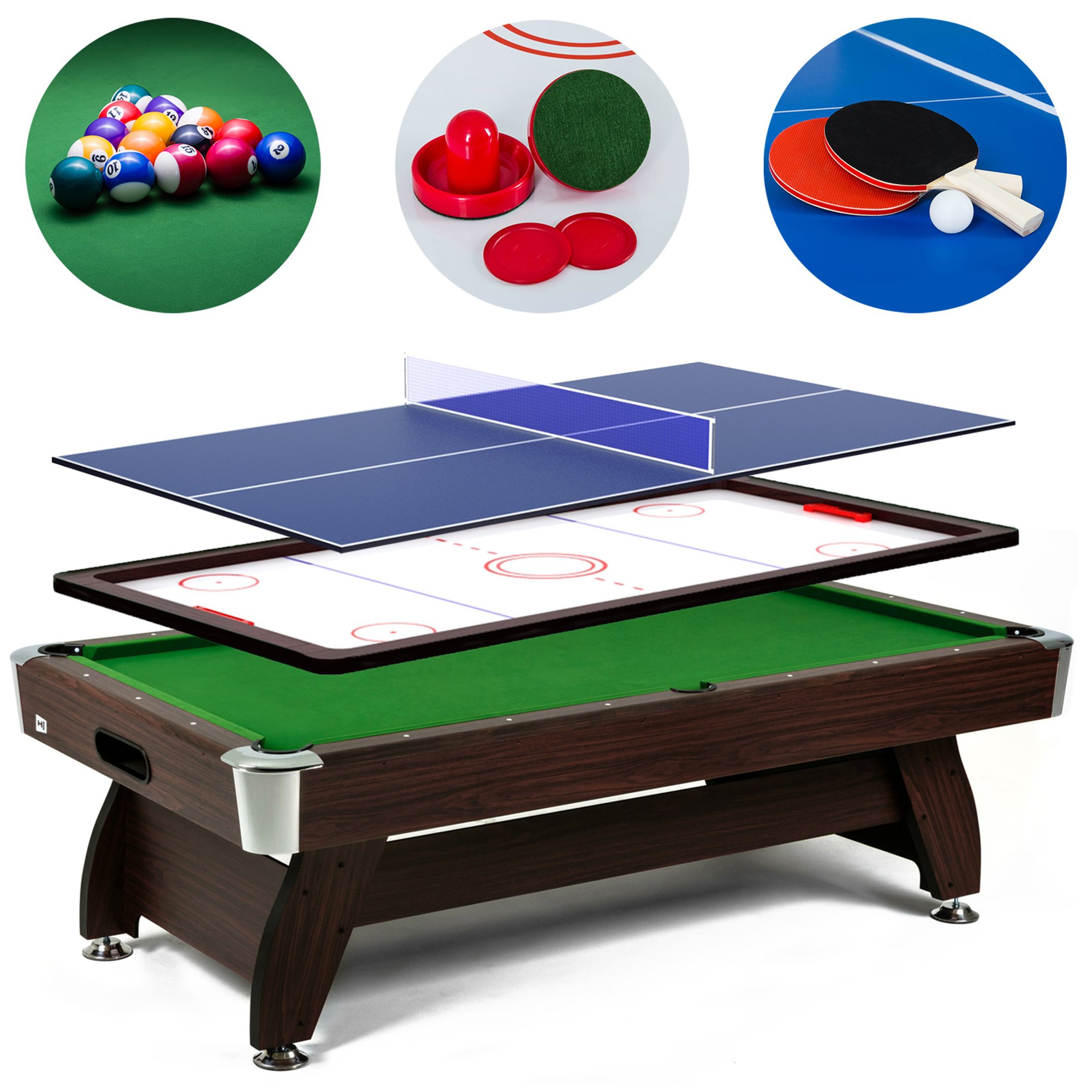 Stół bilardowy spływowy Vip Extra 7 FT brąz zielony z nakładką ping-pong cymberaj