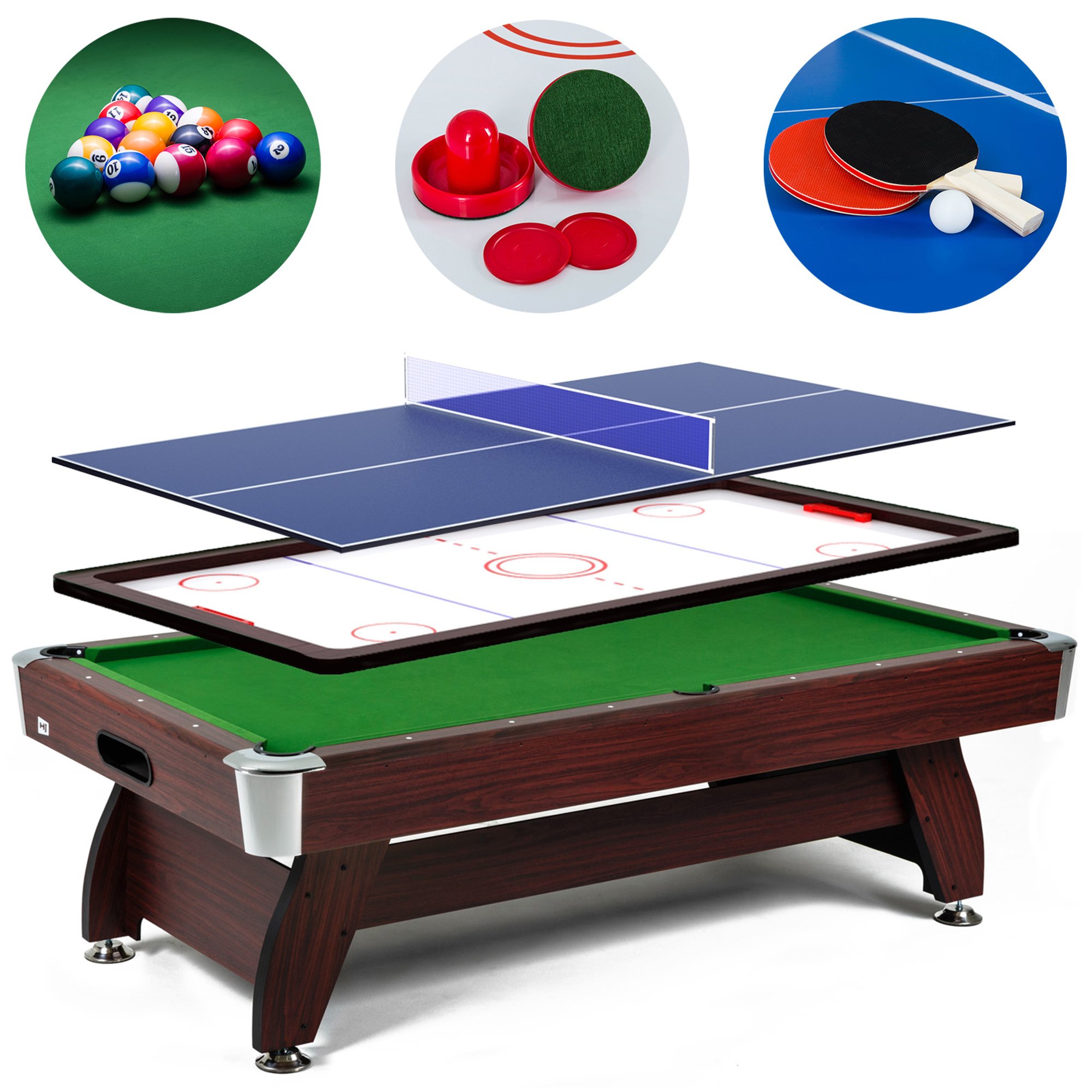 Stół Bilardowy spływowy Vip Extra 7 FT wiśnia zielony z nakładką ping-pong cymbergaj