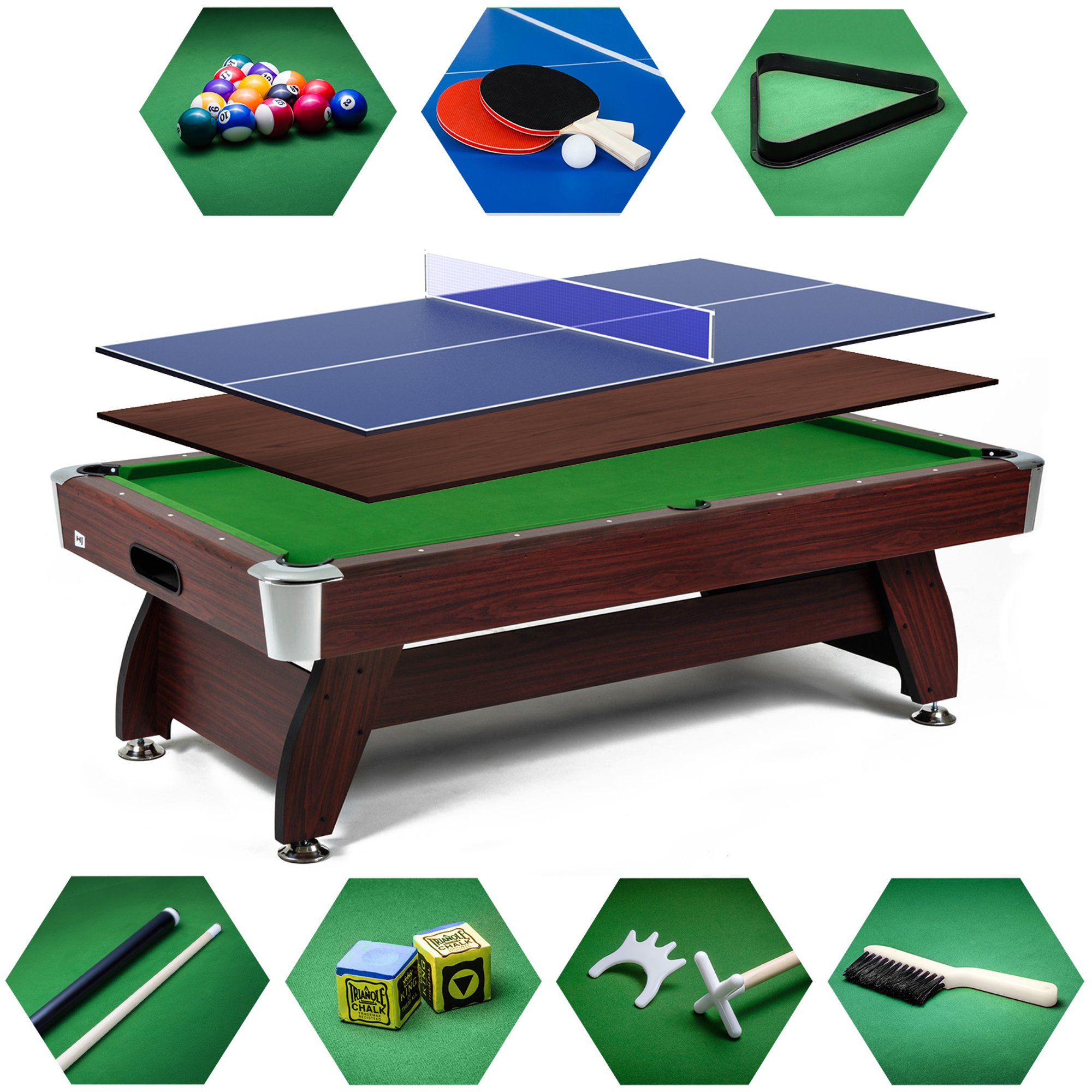 Stół bilardowy spływowy Vip Extra 9 FT wiśnia zielony z nakładką ping-pong blat