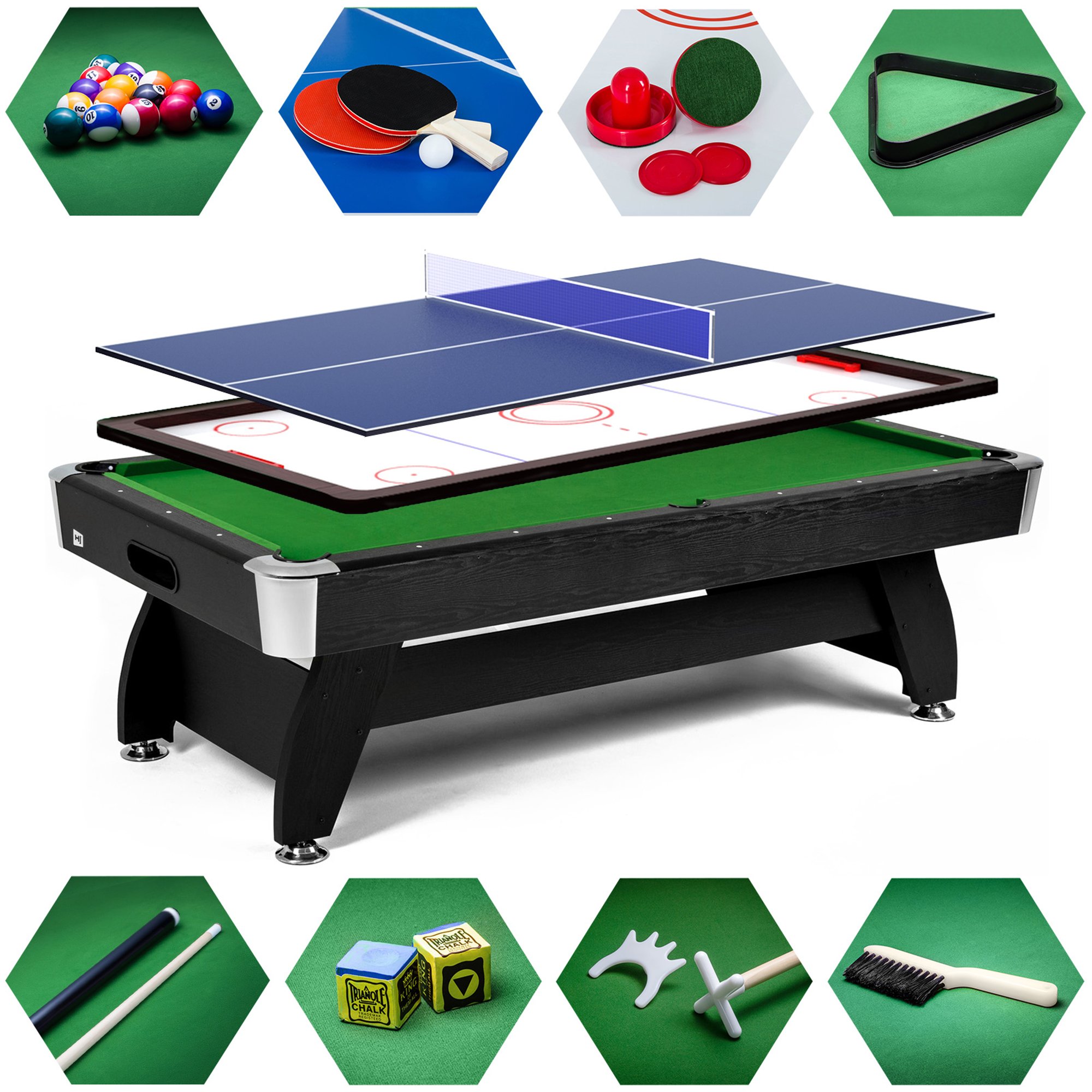 Stół bilardowy spływowy Vip Extra 9 FT czarno zielony z nakładką ping-pong cymbergaj