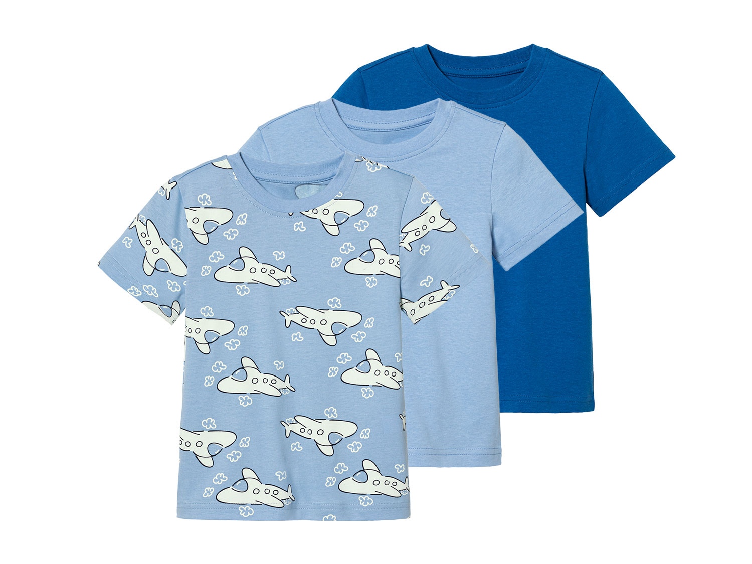 lupilu T-shirty dziecięce z bawełną, 3 sztuki 122/128, Niebieski/wzorzysty