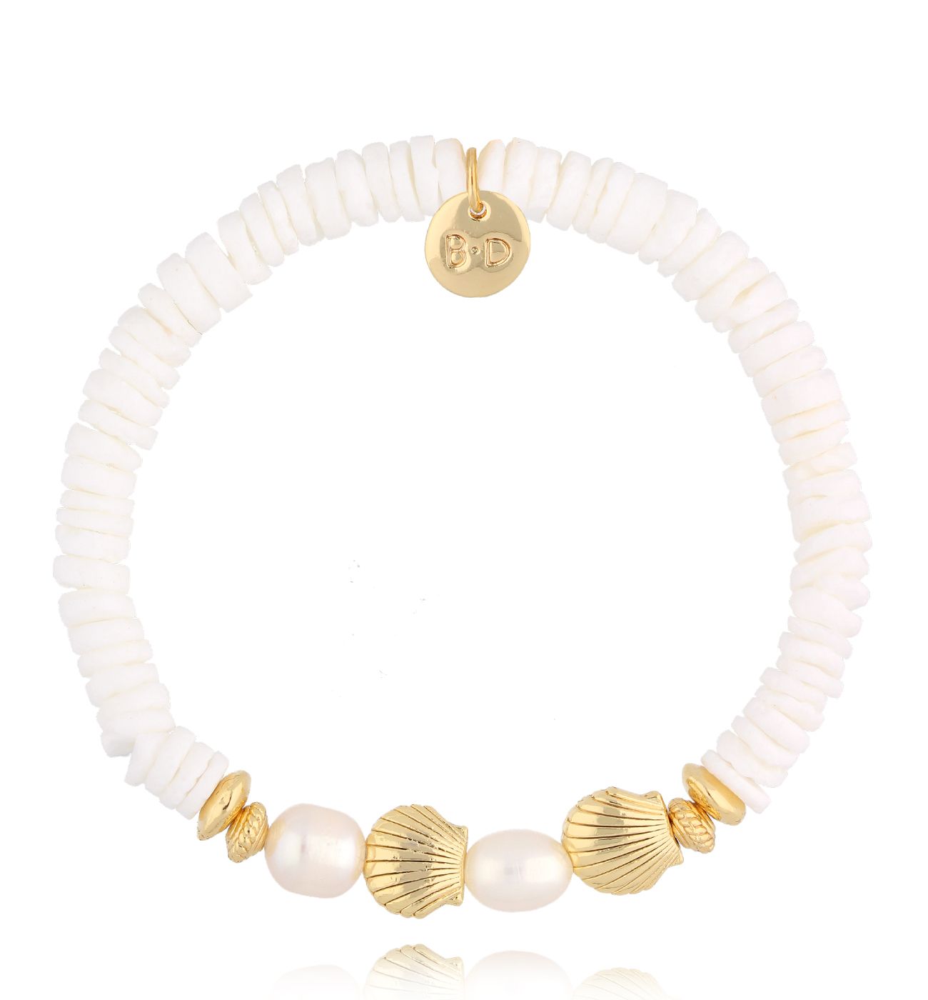 Bransoletka z białymi muszlami i perłami Pearl and Shell BSH0132