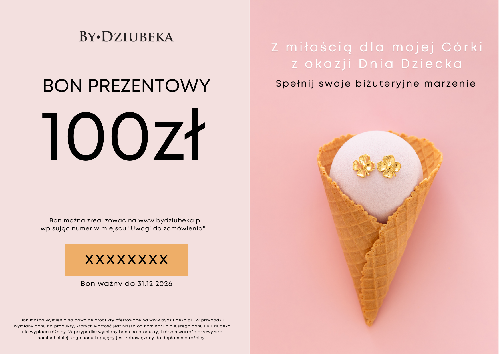 Bon Prezentowy 100 zł DZIEŃ DZIECKA online do wydruku BON100DD - By Dziubeka