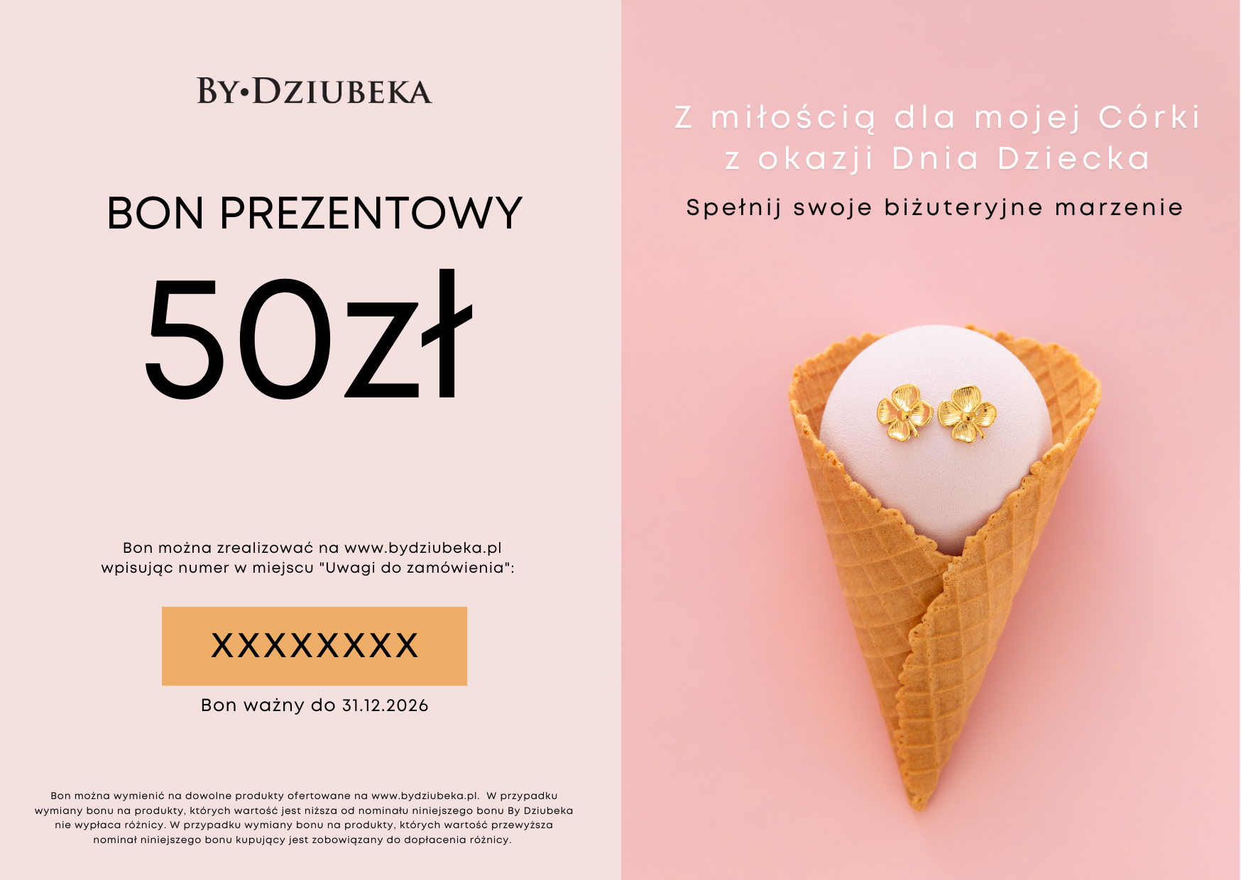 Bon Prezentowy 50 zł DZIEŃ DZIECKA online do wydruku BON50DD - By Dziubeka
