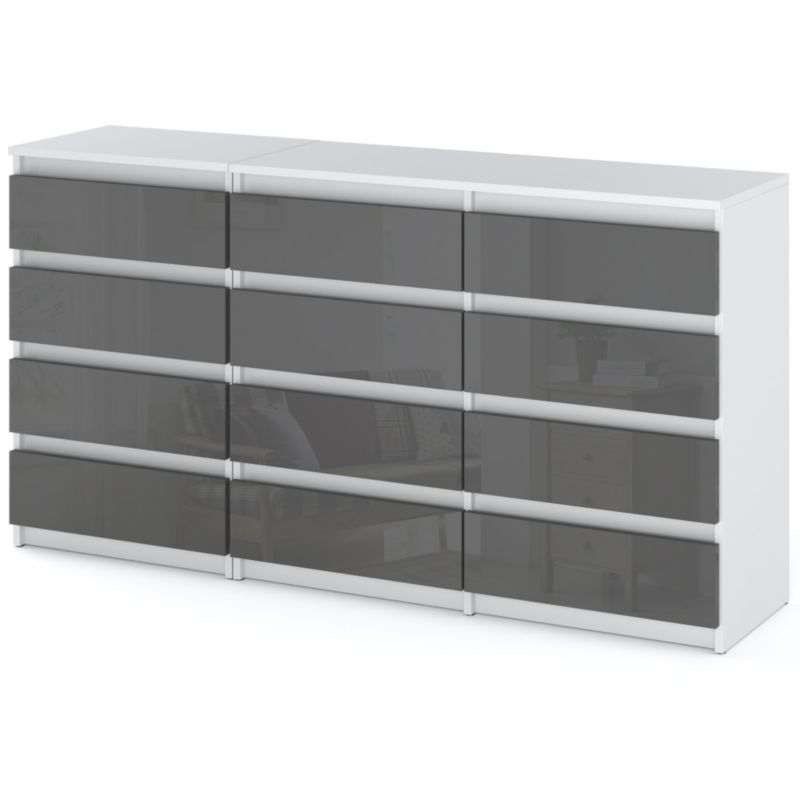 Komoda Hurtownia-Mebli Szuflady 12 Zestaw komód Hugo 84 180cm Biały Mat Szary Połysk 180x33.5x92.5 cm 1szt.