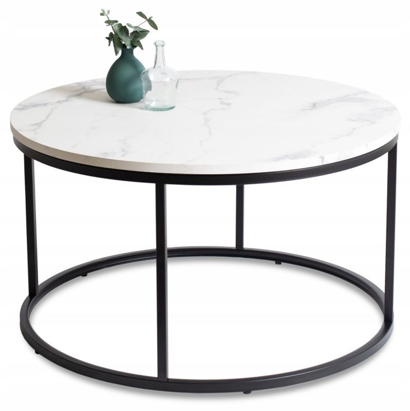 Stolik Kawowy Conny Max 80 cm Mebel Elite Biały Marmur/Czarny 1 szt