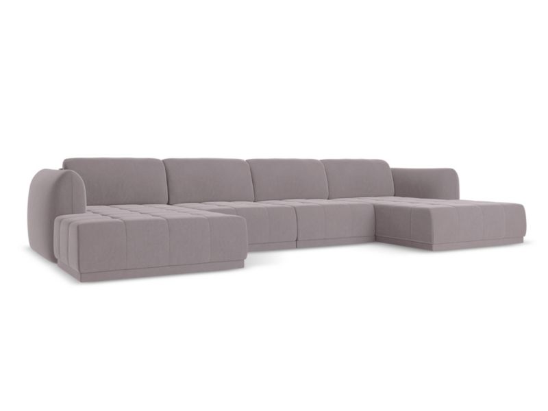 Sofa panoramiczna Makamii Hoku z tkaniny welwetowej 370x170 cm lawendowy 1 szt.