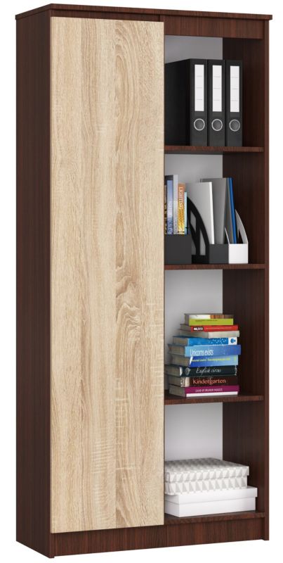 Regał Akord R80 Wenge 80 cm 1 drzwi kolor Dąb Sonoma mat 8 półek 80x35x180 cm 1 szt.