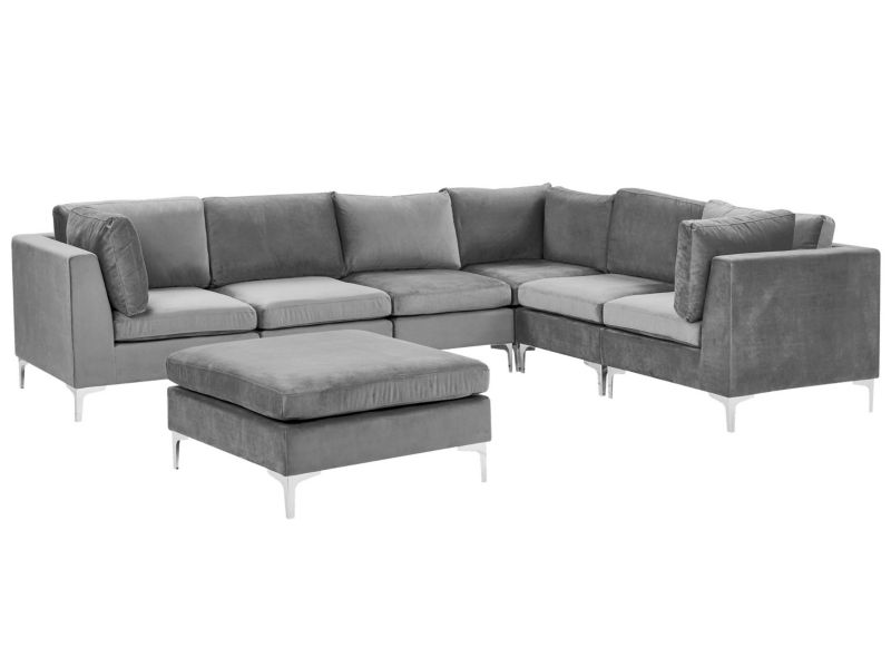 Sofa narożna z otomaną Evja Szary Welur Lewostronny kpl
