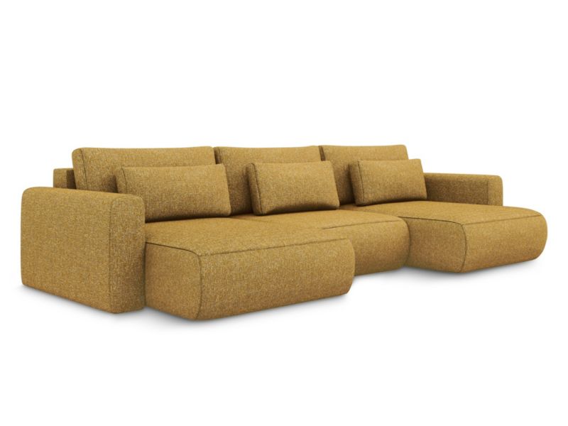 Sofa panoramiczna z funkcją spania Makamii Kapua z tkaniny strukturalnej 340x149 cm musztardowy 1 szt.
