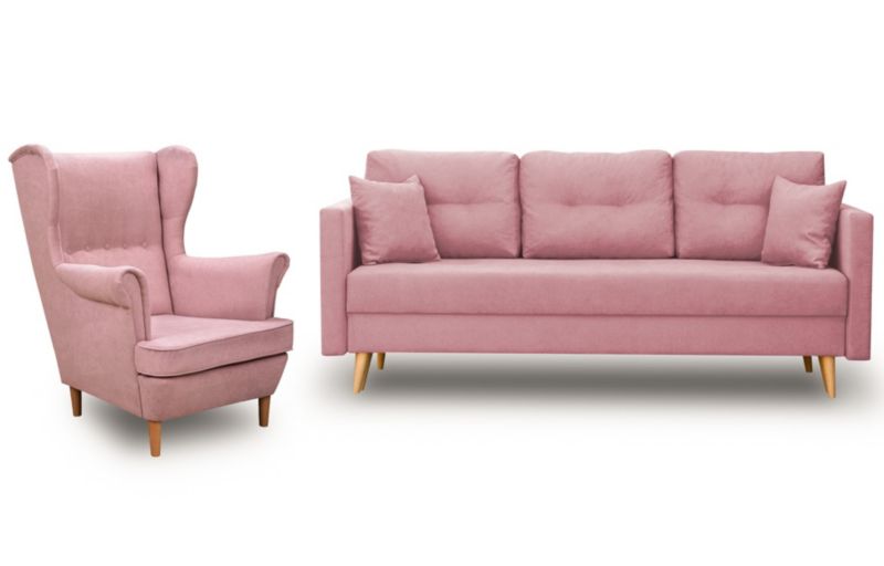 Zestaw skandynawski sofa i fotel Bonni Lahti/Denver Różowy 1 szt.