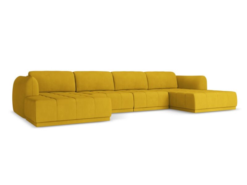Sofa panoramiczna Makamii Hoku z tkaniny szenilowej 370x170 cm musztardowy 1 szt.