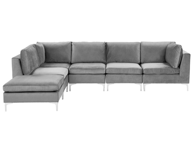 Sofa narożna z otomaną Evja Szary Welur Prawostronny kpl