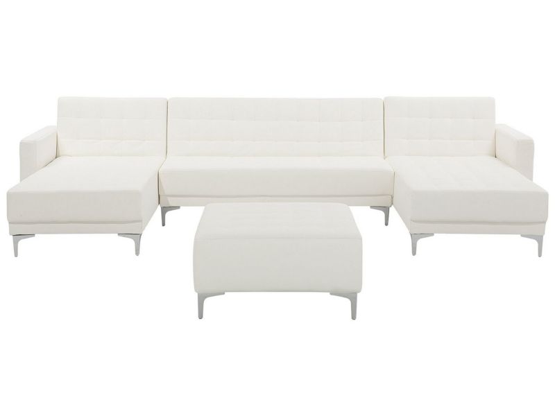 Sofa w kształcie U z ottomaną Aberdeen Biały Ekoskóra Symetryczny 1 kpl