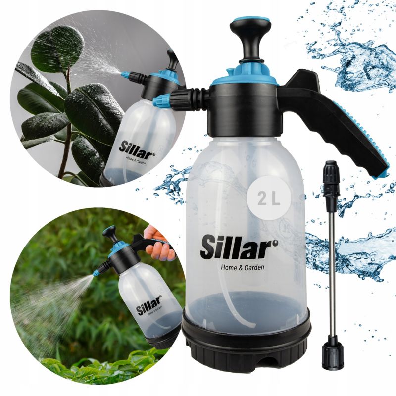 Opryskiwacz ciśnieniowy, Sillar, ręczny, 2L, z ergonomiczną lancą 22cm, miarką, spryskiwacz ogrodowy, 1szt