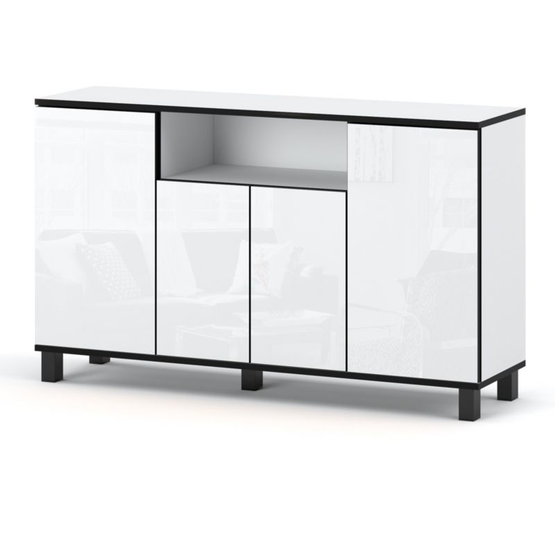 Komoda Hurtownia-Mebli 4 Drzwi Bruno 140cm Biały Mat Biały Połysk 140x35x80 cm 1szt.