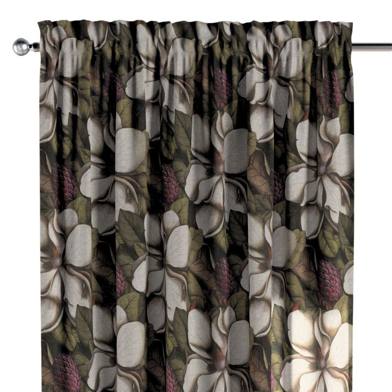 Zasłona na kanale z grzywką 1 szt. 130 x 260 cm Dekoria beżowo-zielony motyw kwiatowy 1 szt.