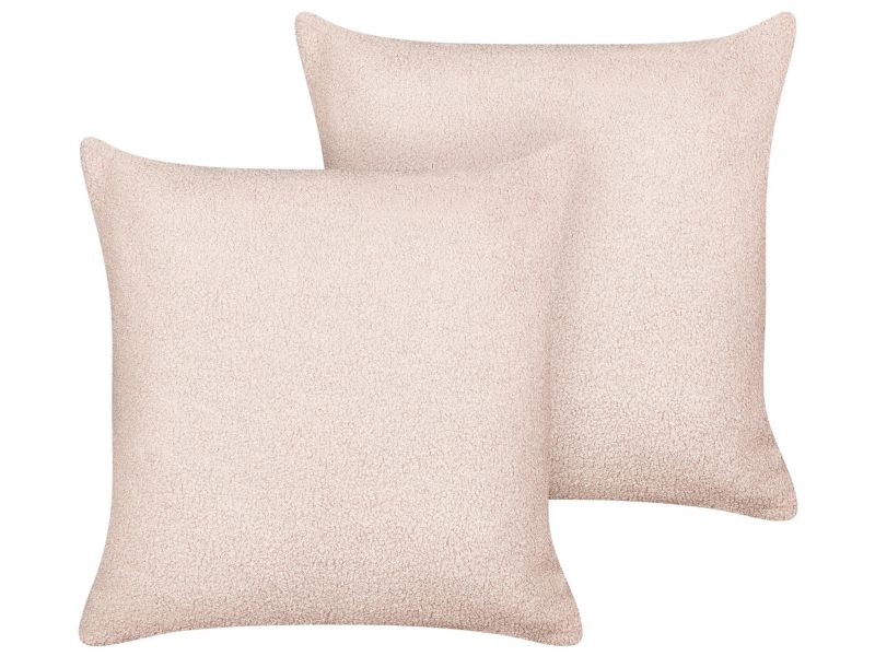 Zestaw 2 poduszek Jednolity Leuzea Boucle 45 x 45 cm Pastelowy róż 1 par.