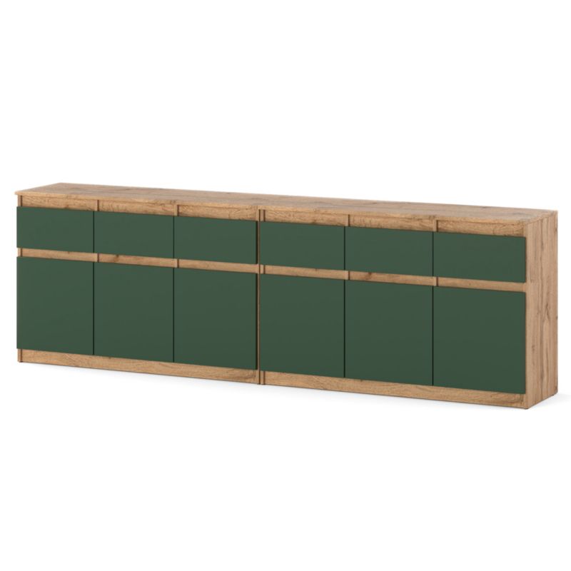 Komoda Hurtownia-Mebli Szuflady 6 Olia Best 240cm Dąb Wotan Butelkowa Zieleń 240x35x75 cm 1szt.